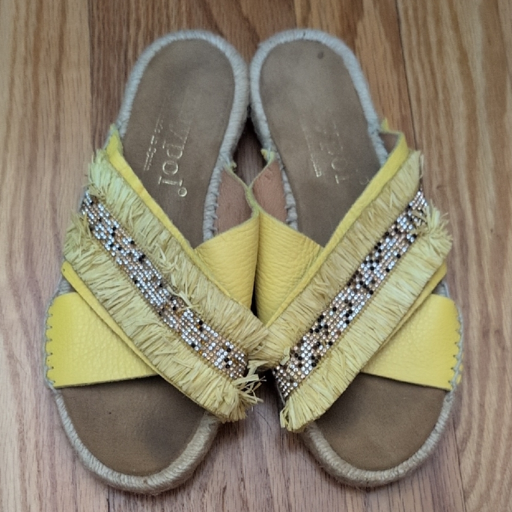 Yellow Beaded Fringe Sandals